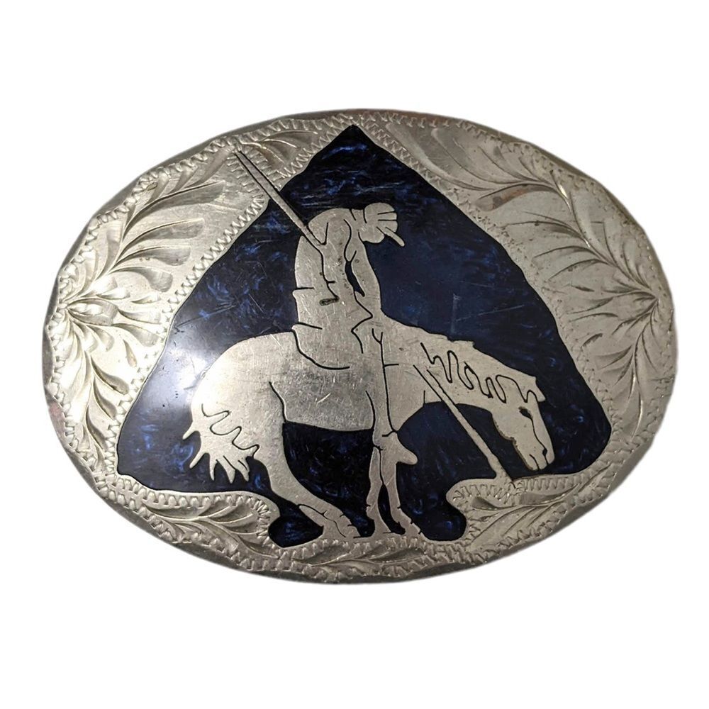 VINTAGE End of the Trail Inlaid Belt Buckle Made in Mexico